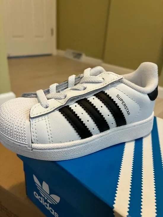 Adidas Kids' White & Black Superstar Sneakers with Side Strap - Picture 4 of 10